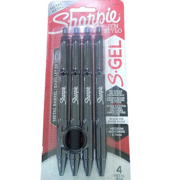 Sharpie S-Gel Pens 0.7mm Metallic Black Ink 4-Pack Metal Barrel - Picture 1 of 3